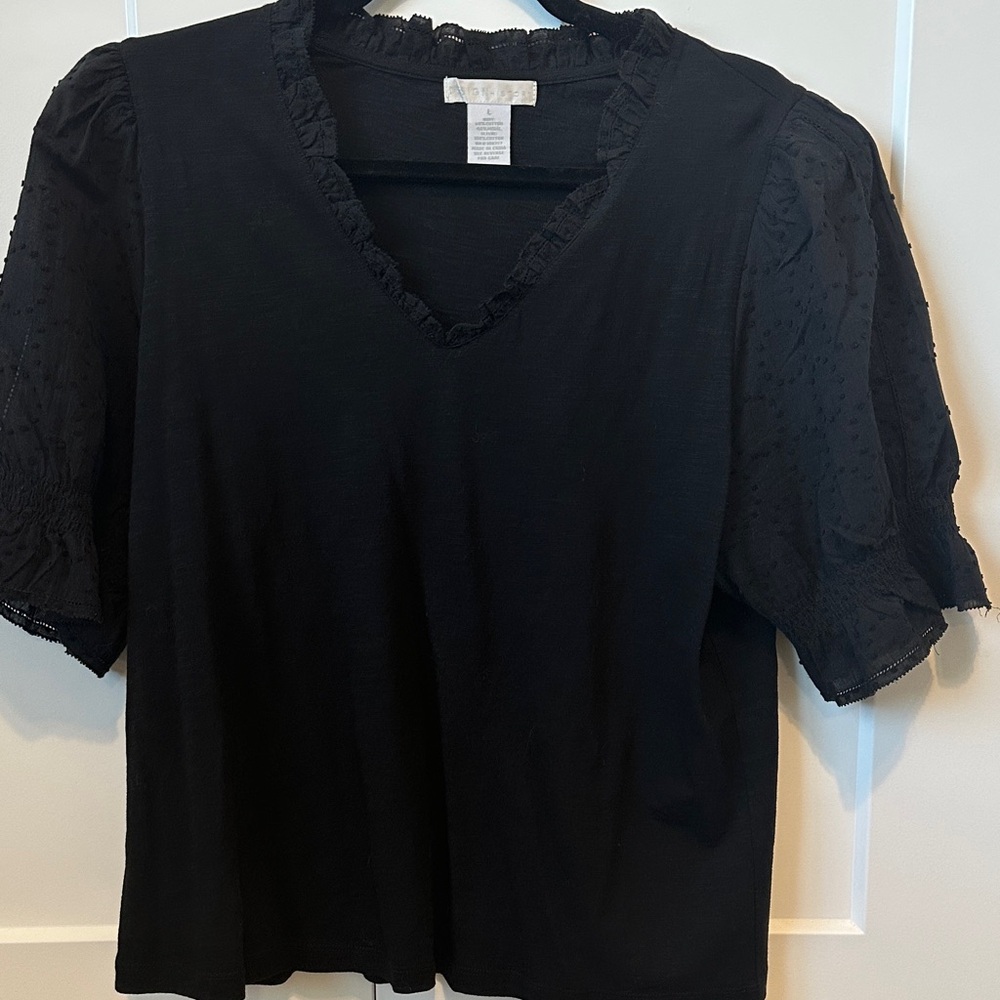 Design History Black Shirt with Eyelet Sleeves